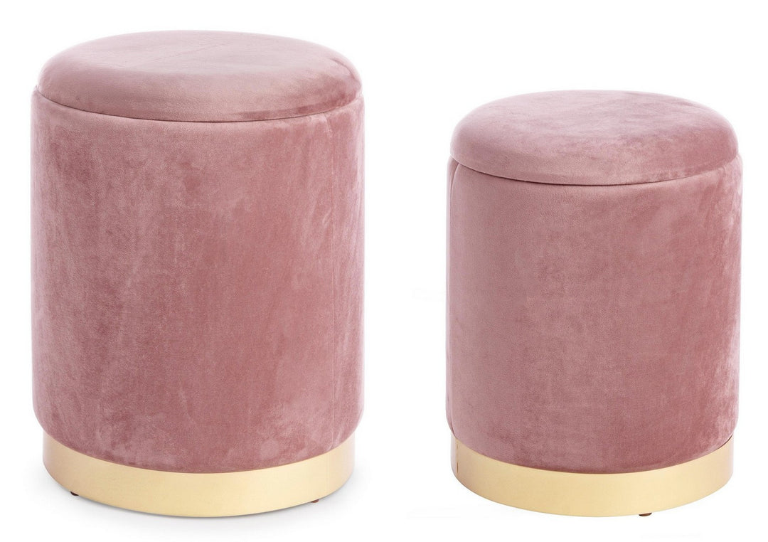 Pouf Depozitare Catifea Roz Antic, Set 2, Bizzotto - Imagine 1