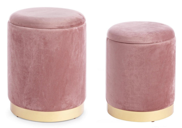 Pouf Depozitare Catifea Roz Antic, Set 2, Bizzotto - Imagine 1