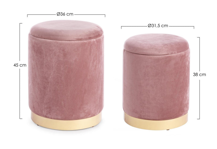 Pouf Depozitare Catifea Roz Antic, Set 2, Bizzotto - Imagine 2