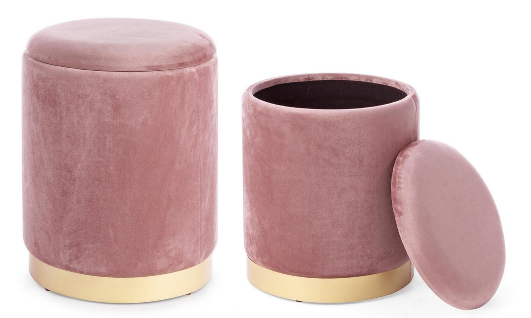 Pouf Depozitare Catifea Roz Antic, Set 2, Bizzotto - Imagine 3