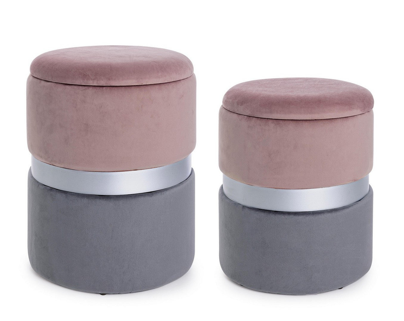 Set Pouf Catifea Roz-Gri, Polina Bizzotto - Imagine 1