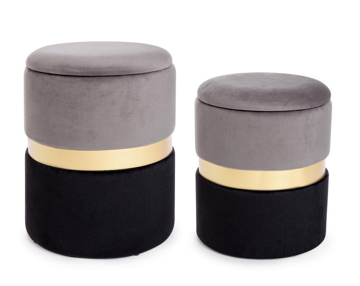Set Pouf Tapițat Catifea Gri-Negru, Polina Bizzotto - Imagine 1