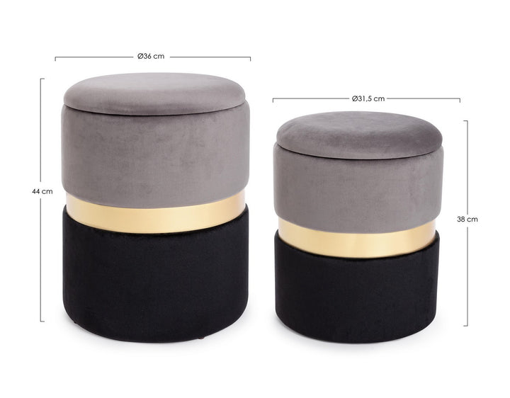 Set Pouf Tapițat Catifea Gri-Negru, Polina Bizzotto - Imagine 2