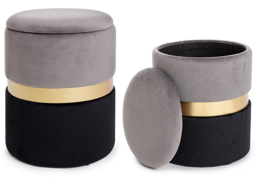 Set Pouf Tapițat Catifea Gri-Negru, Polina Bizzotto - Imagine 4