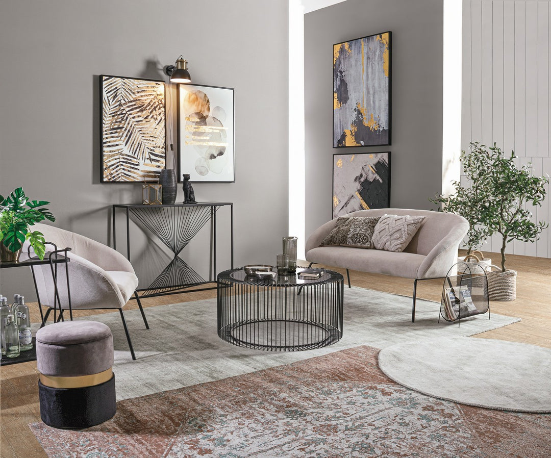 Set Pouf Tapițat Catifea Gri-Negru, Polina Bizzotto - Imagine 7