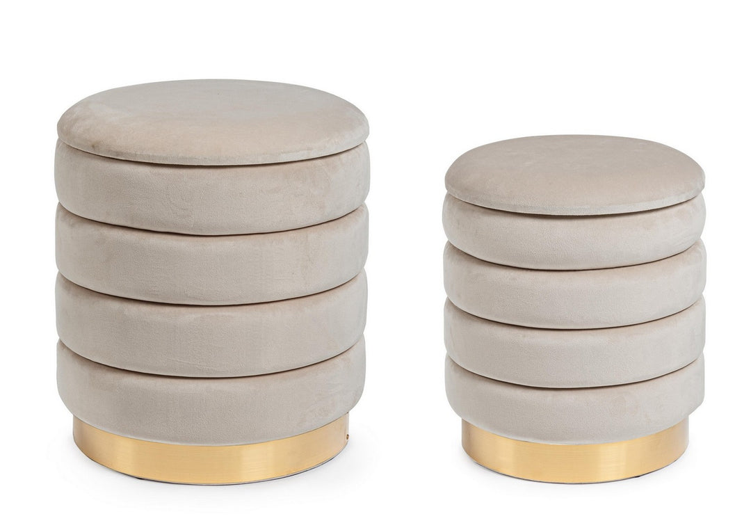 Set Pouf Catifea Bej Cu Inel Auriu, Darina Bizzotto - Imagine 1