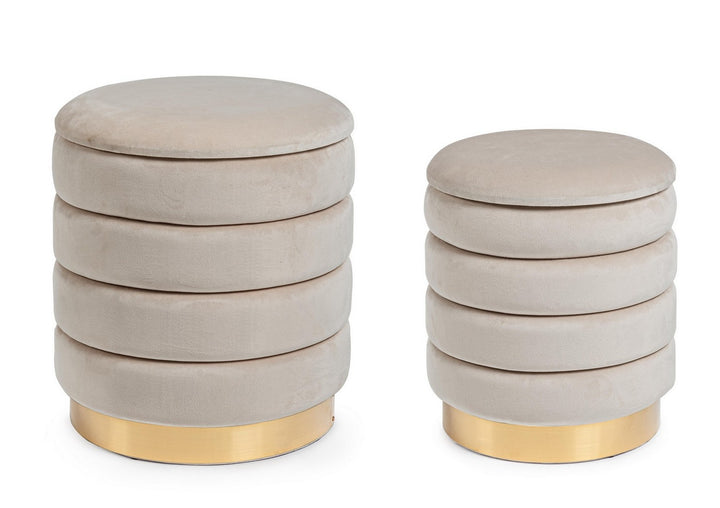 Set Pouf Catifea Bej Cu Inel Auriu, Darina Bizzotto - Imagine 1