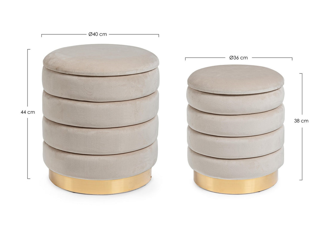 Set Pouf Catifea Bej Cu Inel Auriu, Darina Bizzotto - Imagine 2