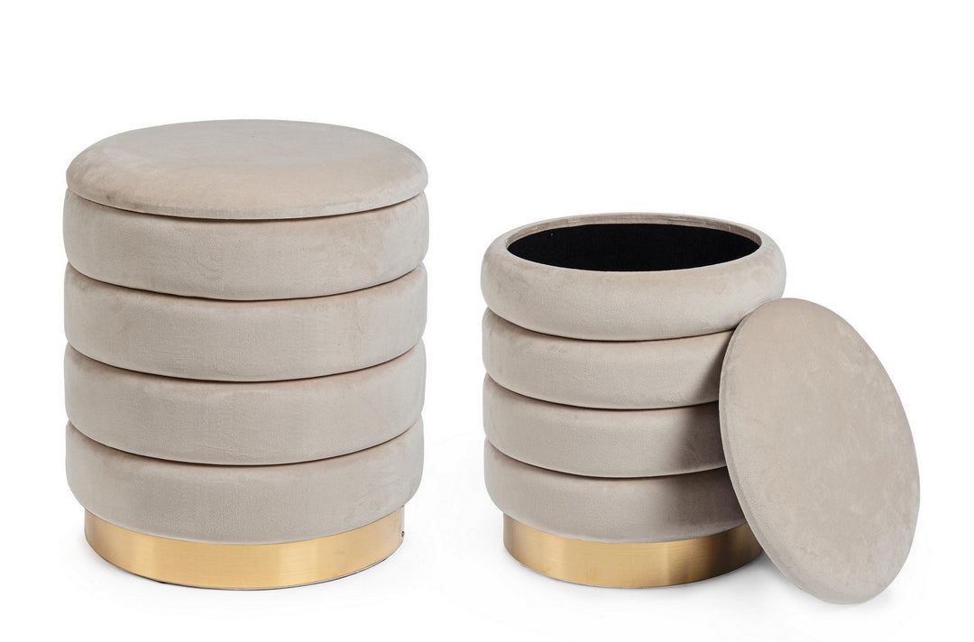 Set Pouf Catifea Bej Cu Inel Auriu, Darina Bizzotto - Imagine 4