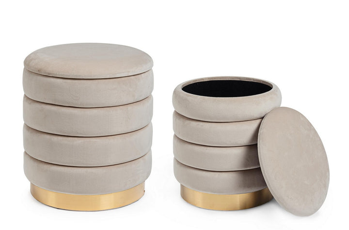 Set Pouf Catifea Bej Cu Inel Auriu, Darina Bizzotto - Imagine 4