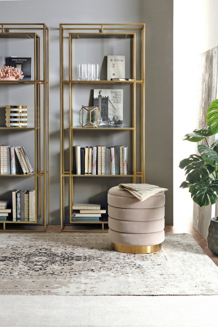 Set Pouf Catifea Bej Cu Inel Auriu, Darina Bizzotto - Imagine 5