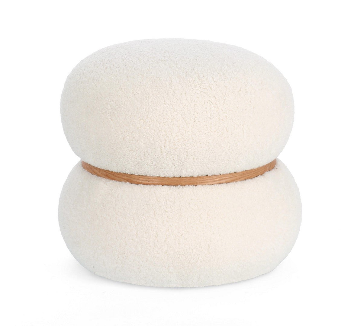 Pouf Rotund Tapițat Textil Alb, Mirka Bizzotto - Imagine 1