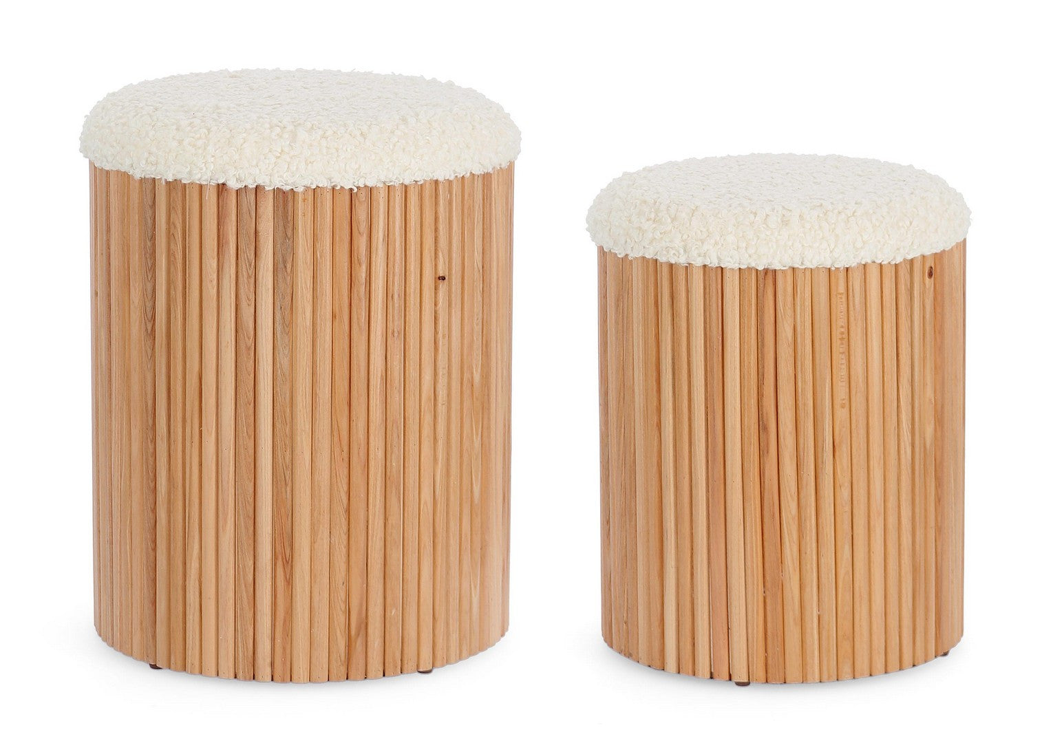 Set Pouf Depozitare Tapițat Lemn Natural, Neda White-Nat Bizzotto - Imagine 1