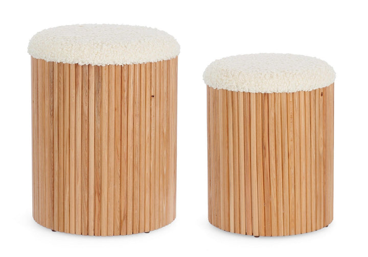 Set Pouf Depozitare Tapițat Lemn Natural, Neda White-Nat Bizzotto - Imagine 1