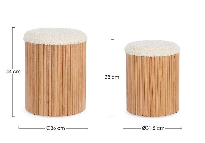Set Pouf Depozitare Tapițat Lemn Natural, Neda White-Nat Bizzotto - Imagine 2
