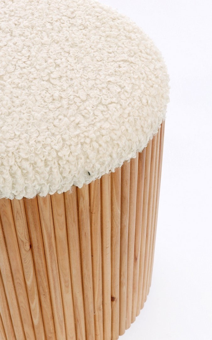 Set Pouf Depozitare Tapițat Lemn Natural, Neda White-Nat Bizzotto - Imagine 3
