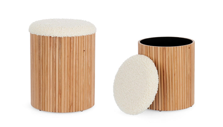 Set Pouf Depozitare Tapițat Lemn Natural, Neda White-Nat Bizzotto - Imagine 4