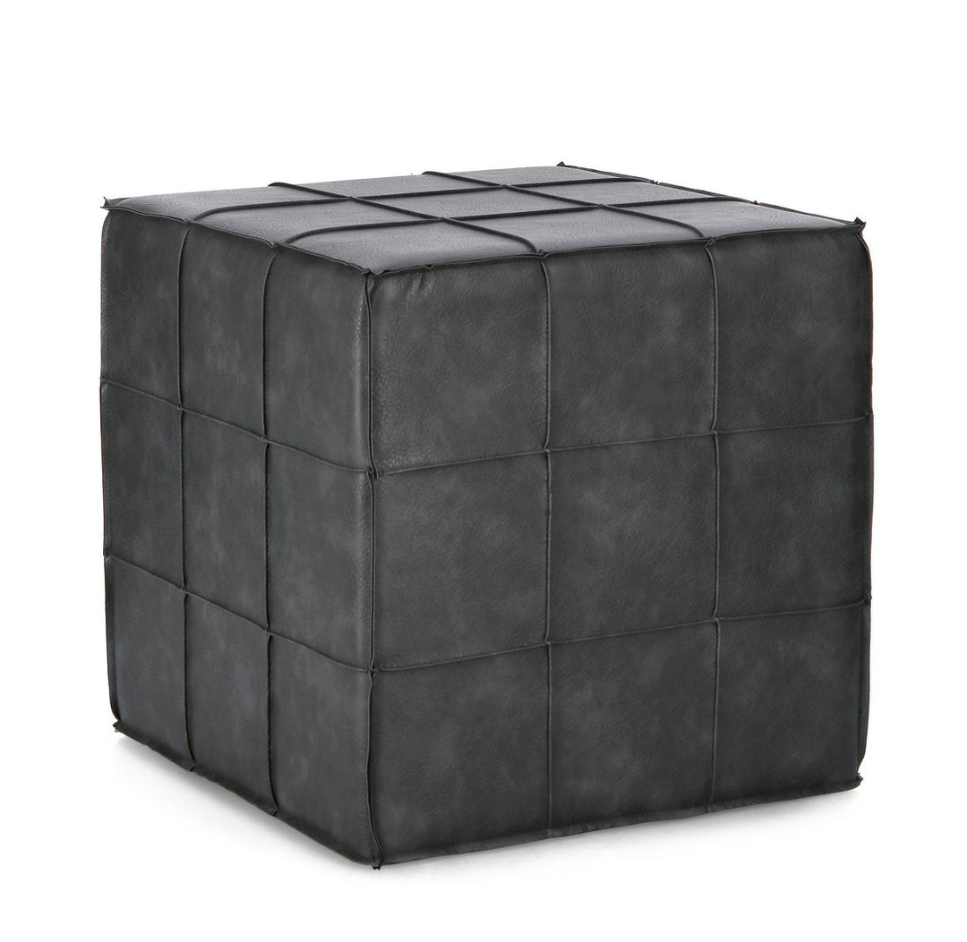 Pouf Industrial Tapițat Imitatie Piele Gri, Larisa Bizzotto - Imagine 1