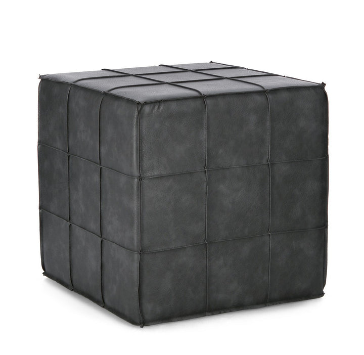 Pouf Industrial Tapițat Imitatie Piele Gri, Larisa Bizzotto - Imagine 1
