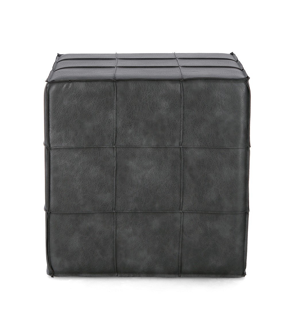 Pouf Industrial Tapițat Imitatie Piele Gri, Larisa Bizzotto - Imagine 2