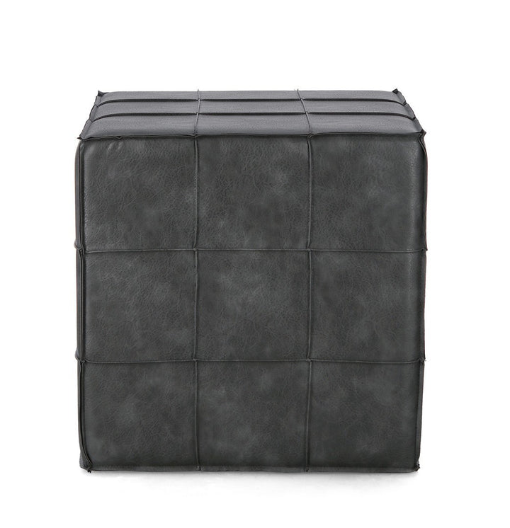 Pouf Industrial Tapițat Imitatie Piele Gri, Larisa Bizzotto - Imagine 2