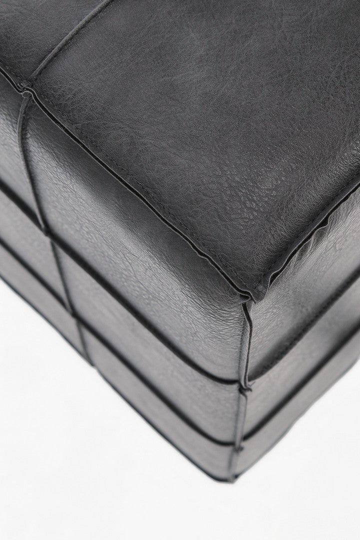 Pouf Industrial Tapițat Imitatie Piele Gri, Larisa Bizzotto - Imagine 3