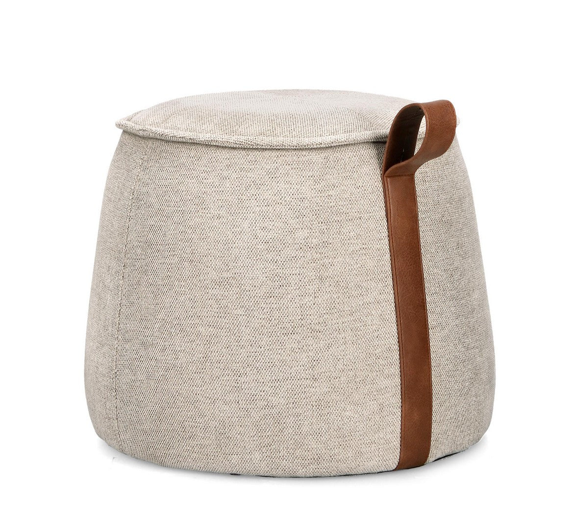Pouf Tapițat Gri Deschis Cu Mâner Imitatie Piele, Anila Bizzotto - Imagine 1