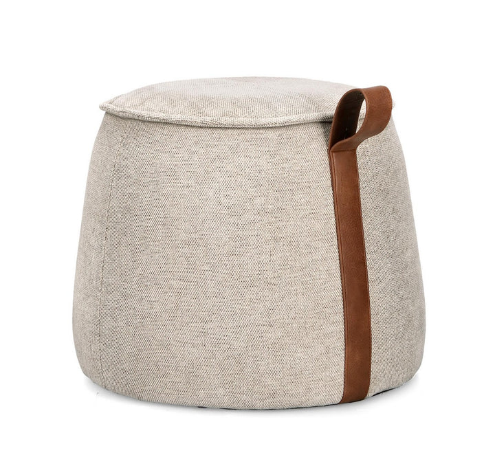Pouf Tapițat Gri Deschis Cu Mâner Imitatie Piele, Anila Bizzotto - Imagine 1