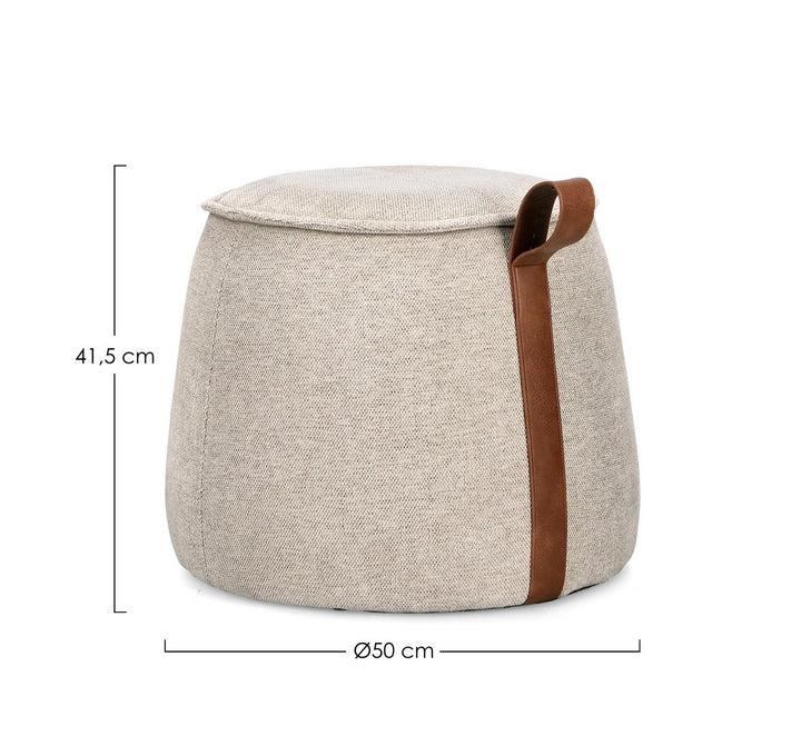 Pouf Tapițat Gri Deschis Cu Mâner Imitatie Piele, Anila Bizzotto - Imagine 2