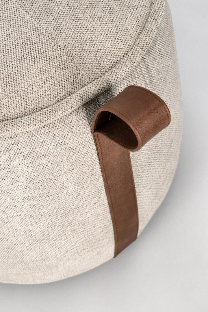 Pouf Tapițat Gri Deschis Cu Mâner Imitatie Piele, Anila Bizzotto - Imagine 3
