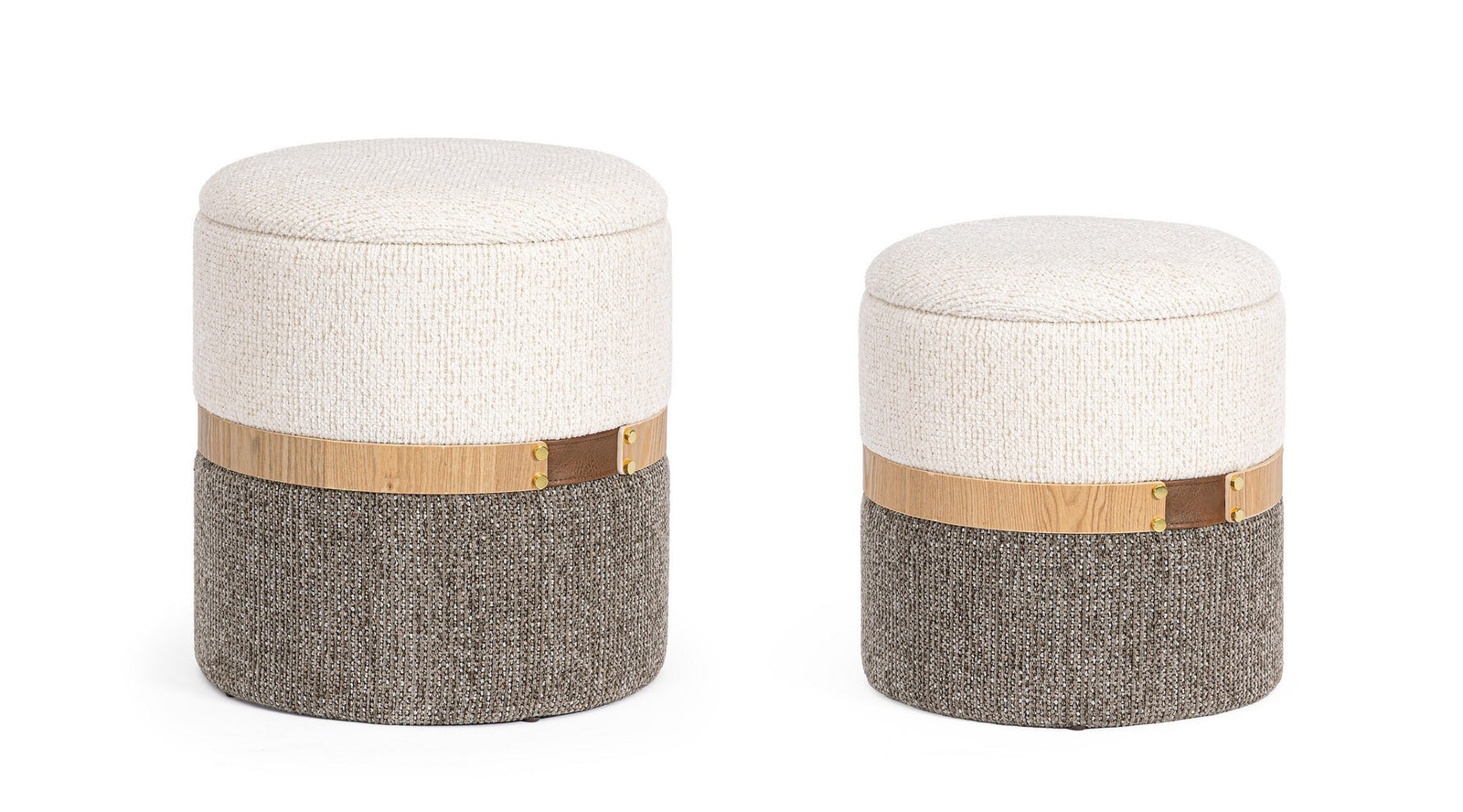 Set Pouf Cu Depozitare Tapițat Textil Alb-Gri, Talya Bizzotto - Imagine 1