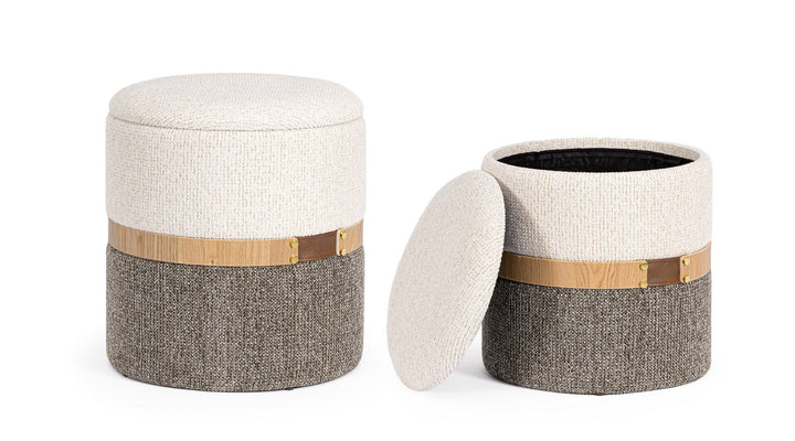 Set Pouf Cu Depozitare Tapițat Textil Alb-Gri, Talya Bizzotto - Imagine 4