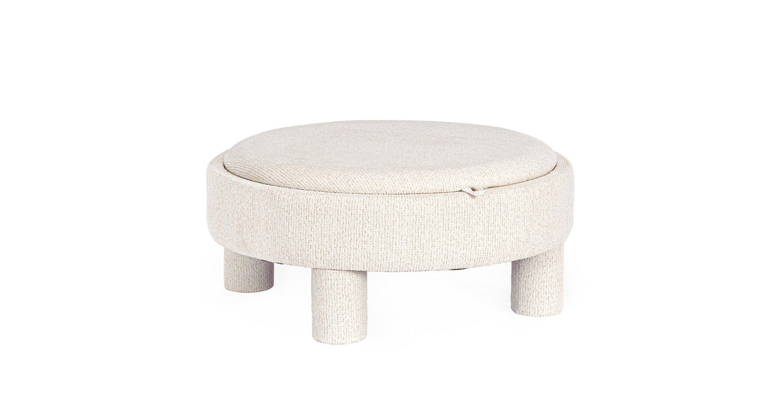 Pouf Rotund Cu Tavă, Tapițat Textil Alb, Talya Bizzotto - Imagine 1