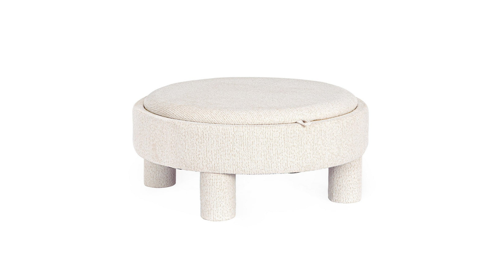 Pouf Rotund Cu Tavă, Tapițat Textil Alb, Talya Bizzotto - Imagine 1