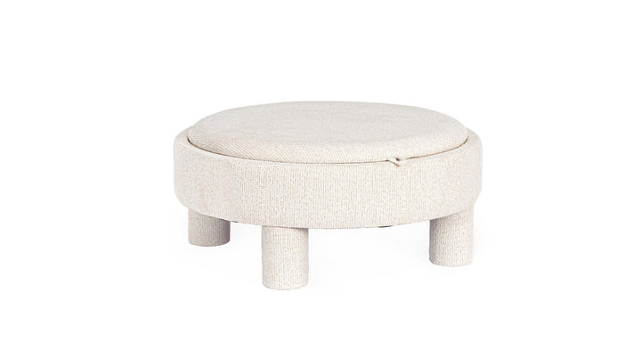 Pouf Rotund Cu Tavă, Tapițat Textil Alb, Talya Bizzotto - Imagine 1