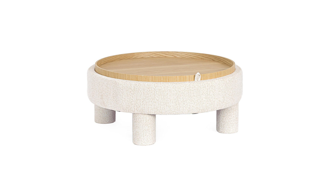 Pouf Rotund Cu Tavă, Tapițat Textil Alb, Talya Bizzotto - Imagine 2