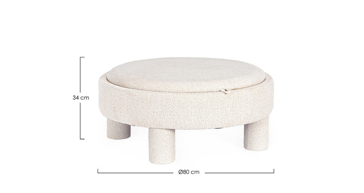 Pouf Rotund Cu Tavă, Tapițat Textil Alb, Talya Bizzotto - Imagine 3