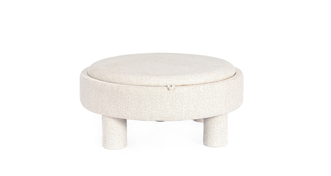 Pouf Rotund Cu Tavă, Tapițat Textil Alb, Talya Bizzotto - Imagine 4