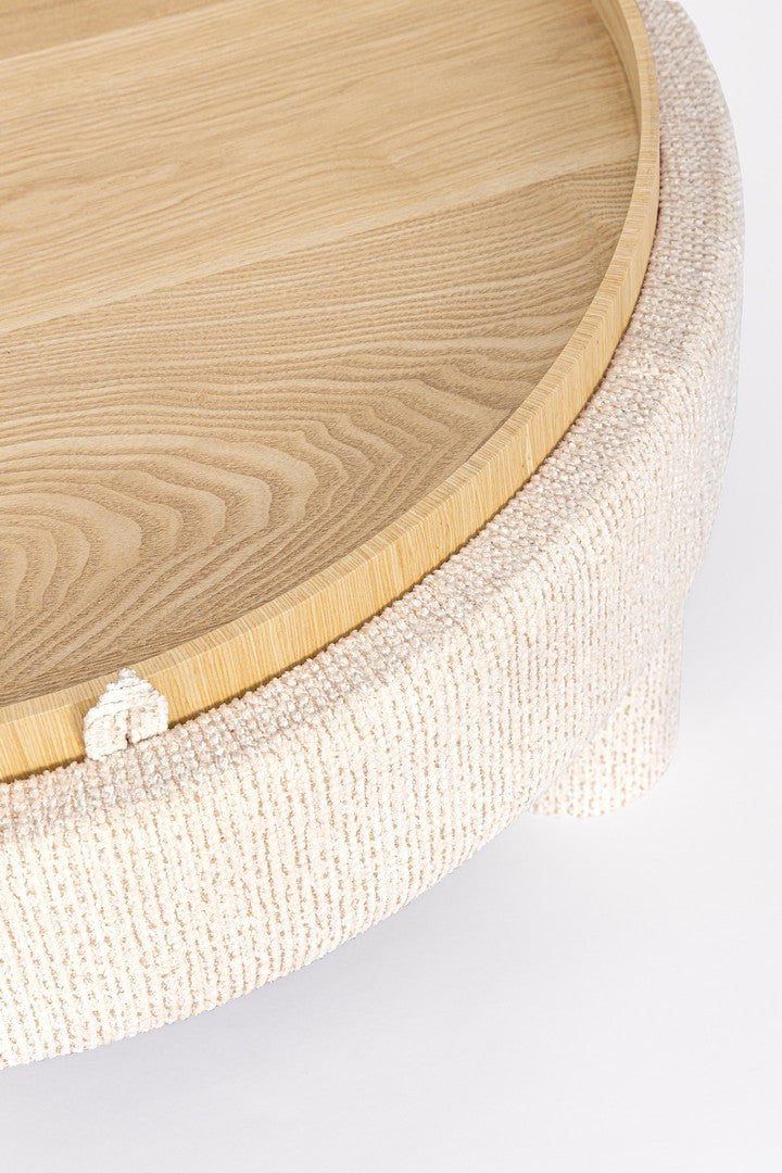 Pouf Rotund Cu Tavă, Tapițat Textil Alb, Talya Bizzotto - Imagine 6