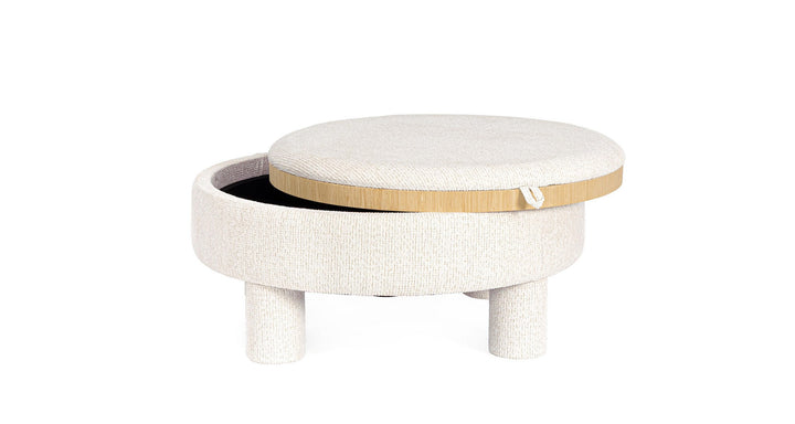 Pouf Rotund Cu Tavă, Tapițat Textil Alb, Talya Bizzotto - Imagine 7