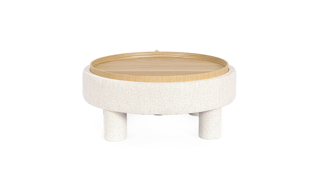Pouf Rotund Cu Tavă, Tapițat Textil Alb, Talya Bizzotto - Imagine 8