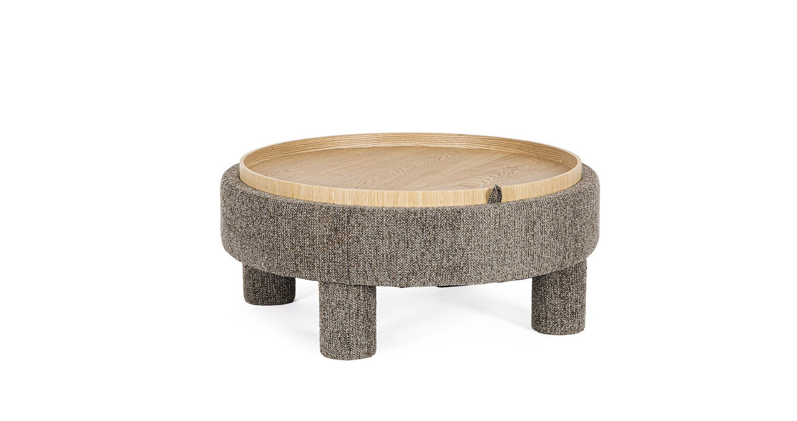 Pouf Rotund Cu Tavă Textil Gri, Talya Bizzotto - Imagine 2
