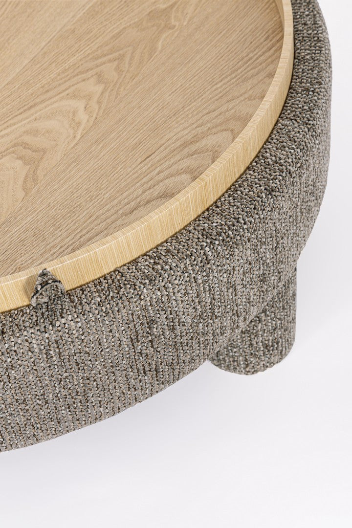 Pouf Rotund Cu Tavă Textil Gri, Talya Bizzotto - Imagine 6