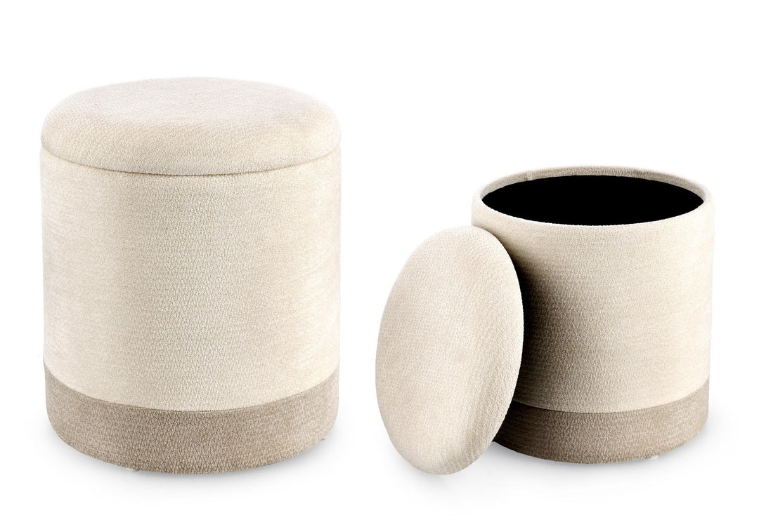 Set Pouf Depozitare Tapițat Textil Bej, Deva Bizzotto - Imagine 3