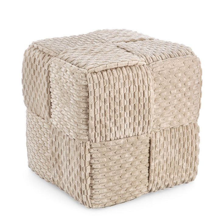 Pouf Tapițat Texturat Bej, Dado Natural Bizzotto - Imagine 1