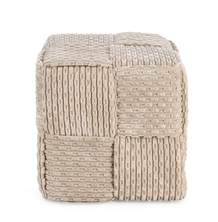 Pouf Tapițat Texturat Bej, Dado Natural Bizzotto - Imagine 2