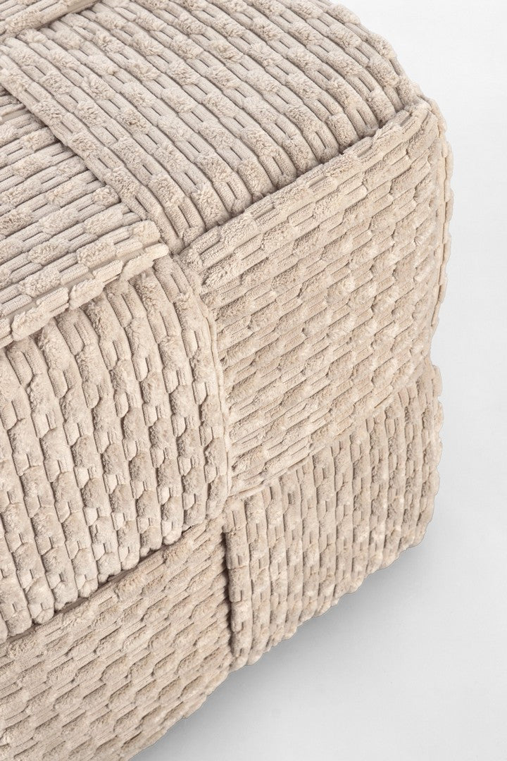 Pouf Tapițat Texturat Bej, Dado Natural Bizzotto - Imagine 3