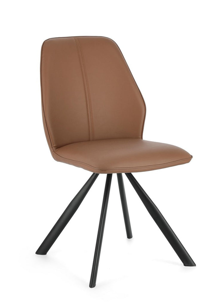 Scaun Dining Tapițat Piele Ecologică Cognac, Maxwell Bizzotto - Imagine 1