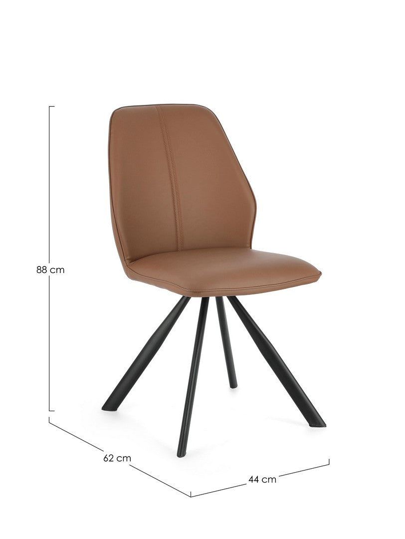 Scaun Dining Tapițat Piele Ecologică Cognac, Maxwell Bizzotto - Imagine 2