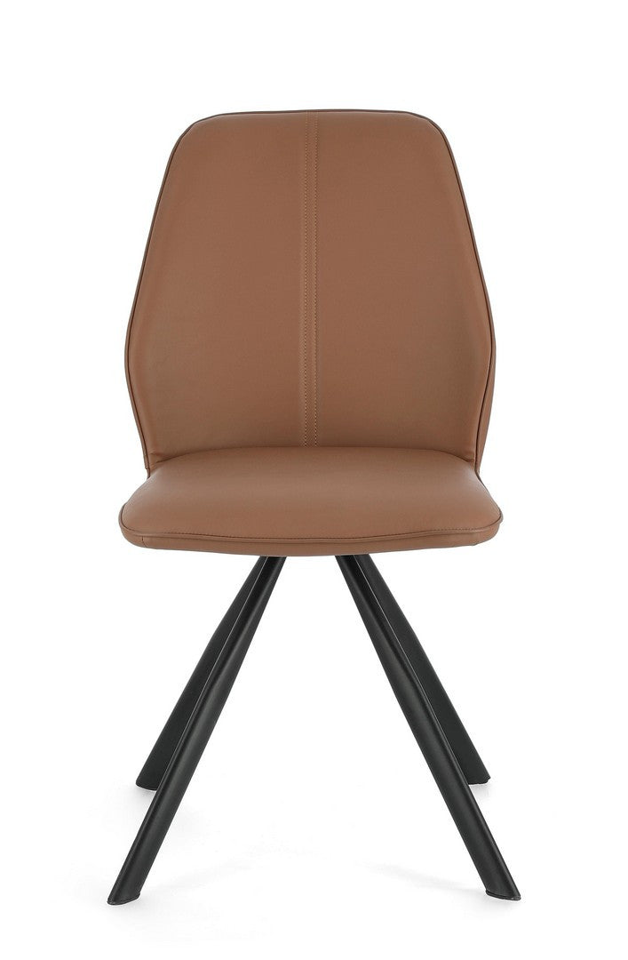 Scaun Dining Tapițat Piele Ecologică Cognac, Maxwell Bizzotto - Imagine 3